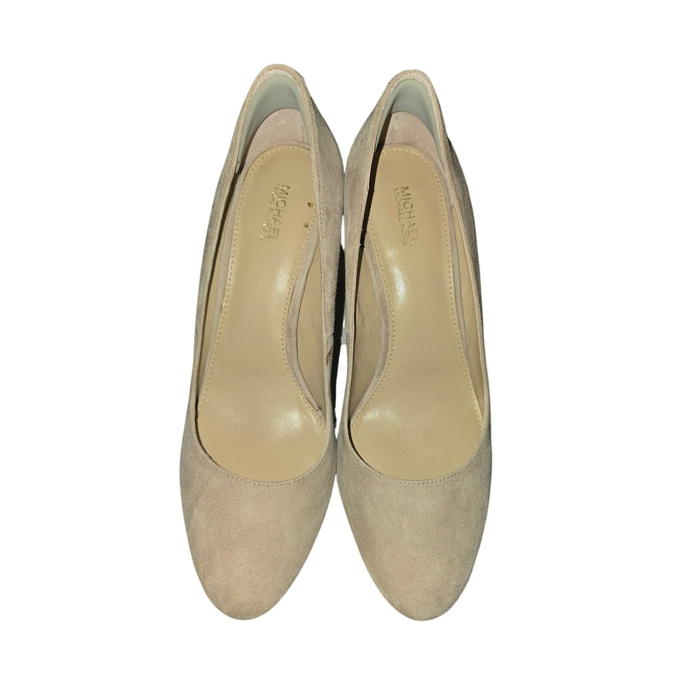 Michael Kors Tan Suede Pointed Toe Stiletto Pumps Gold MK Logo Detail 8.5M